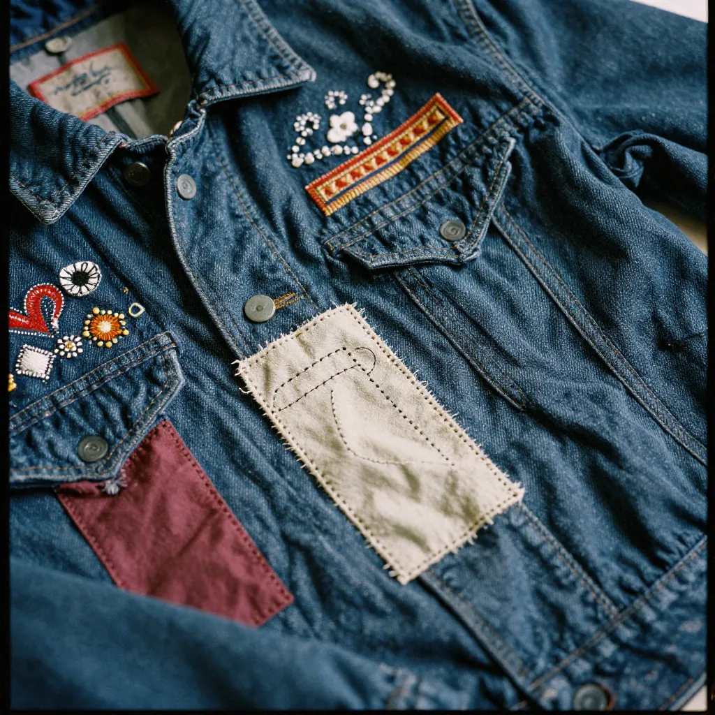 Adding decorative fabric patches to vintage clothing