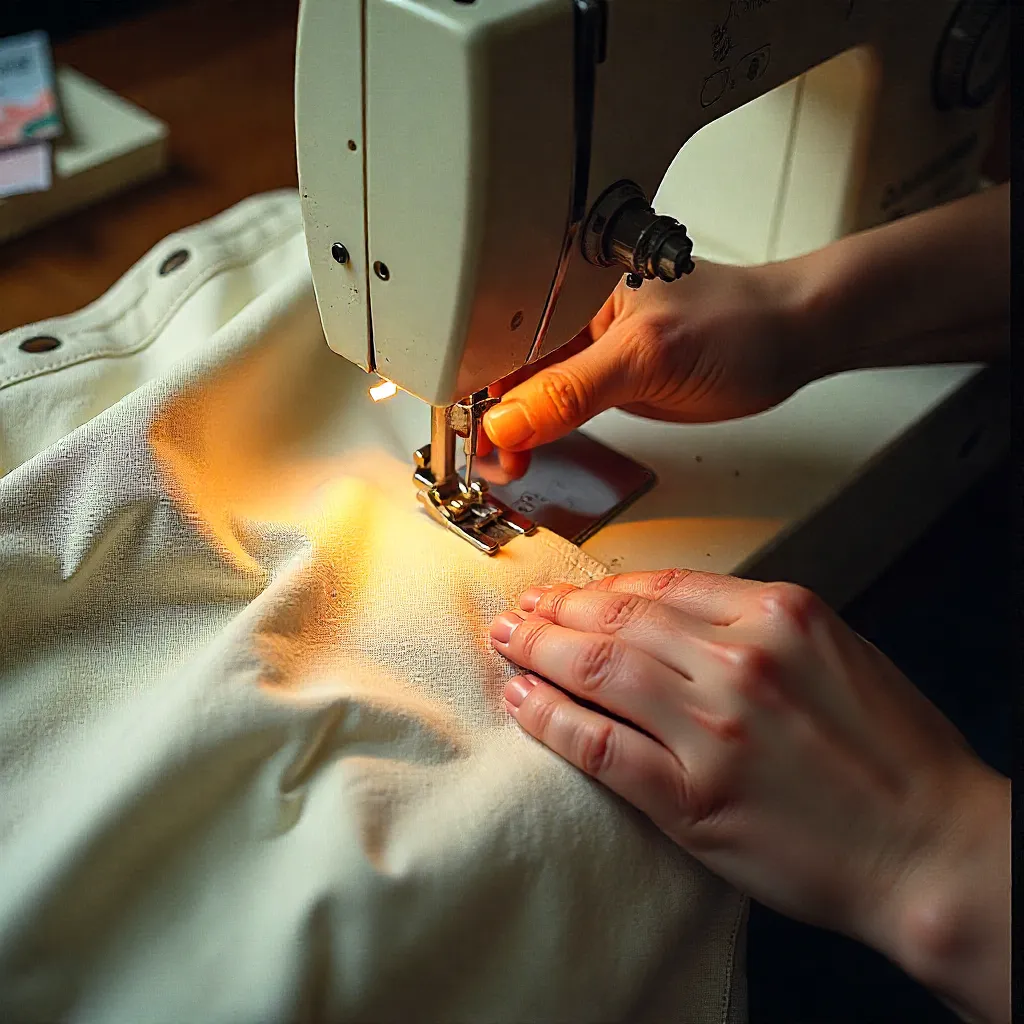 Hand sewing repair technique demonstration